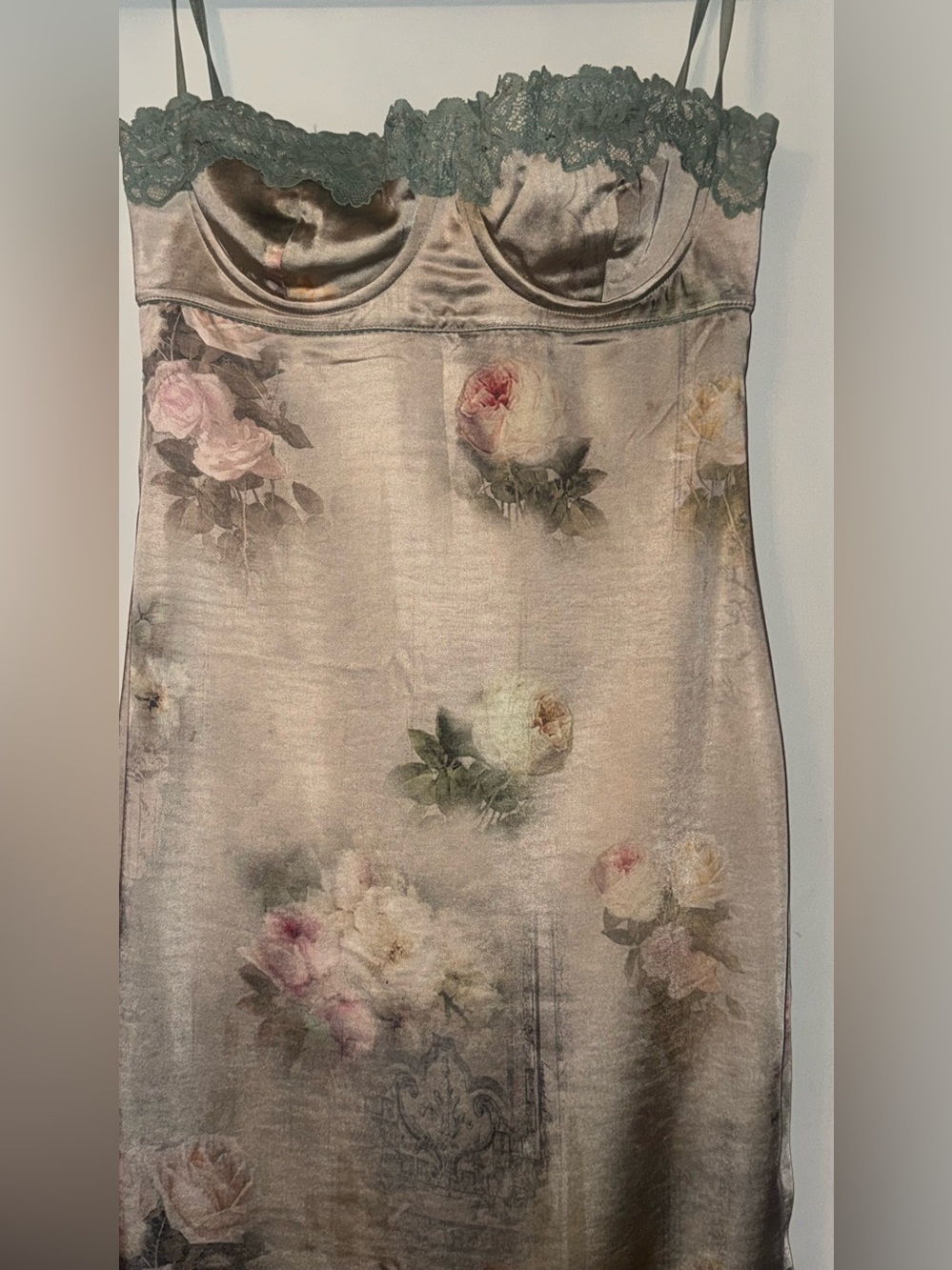 House of CB Sage Green Floral Lace-Trim Midi Dress - Picture 3 of 7